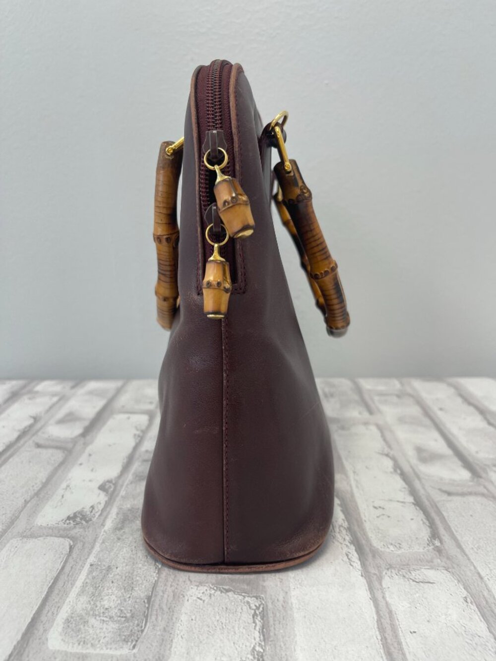 Gucci Vintage Bamboo Top Handle Shoulder Bag in Burgundy Leather - Preowned - Picture 8 of 14